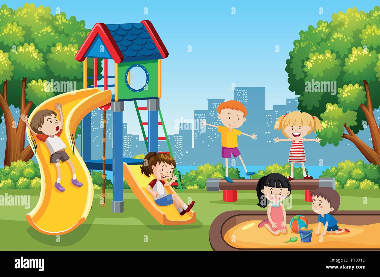 Kids playing on playground illustration Stock Vector Image & Art - Alamy