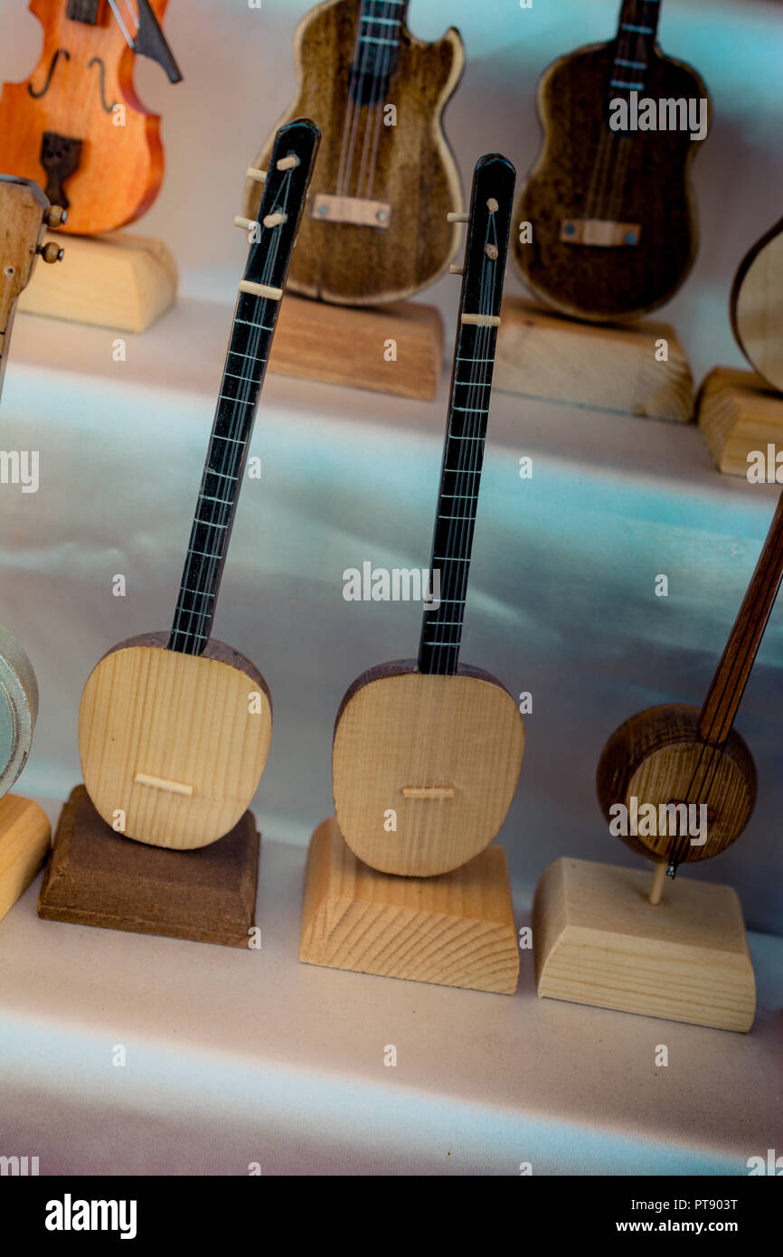 Set of models of musical instruments made of wood Stock Photo Alamy