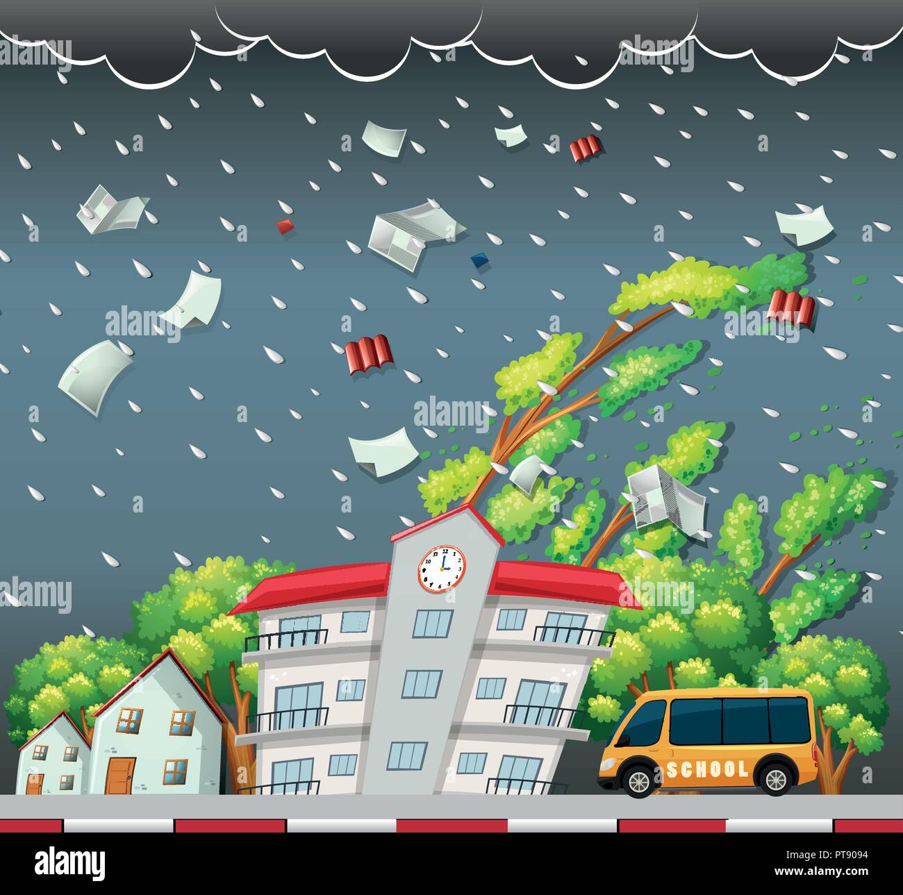 Big storm street scene illustration Stock Vector