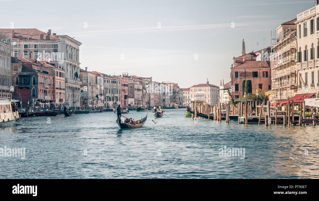 Venice, Italy.11/20/2017. Gondola floating in the Grand Canal Stock Photo