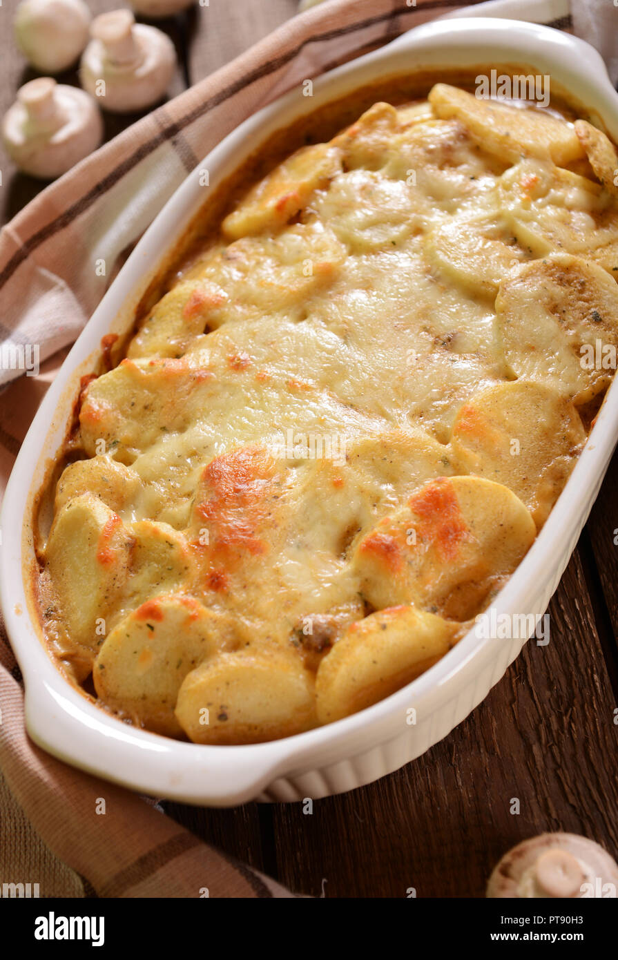 Potato casserole with meat and mushrooms Stock Photo Alamy