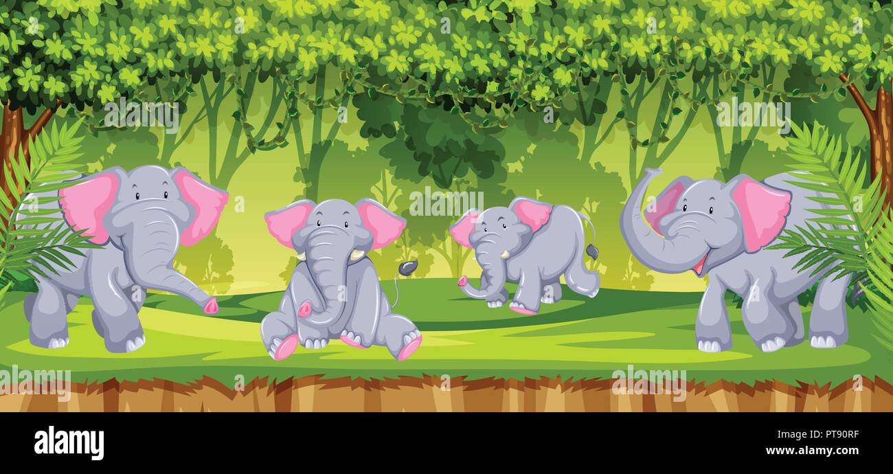 Elephants in the jungle scene illustration Stock Vector Image & Art - Alamy