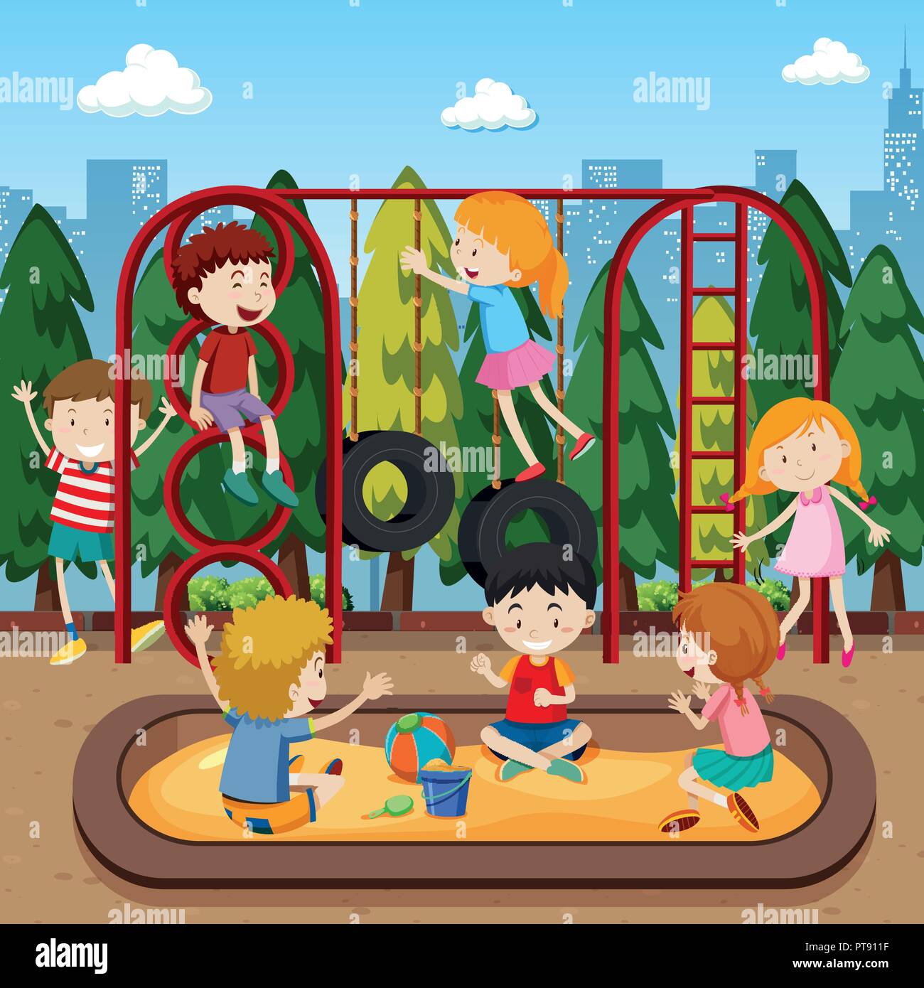 kids playing on playground clipart