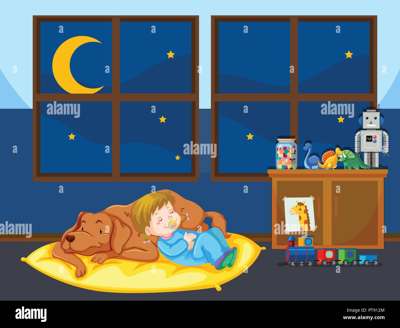 Girl and pet dog sleeping illustration Stock Vector Image & Art Alamy