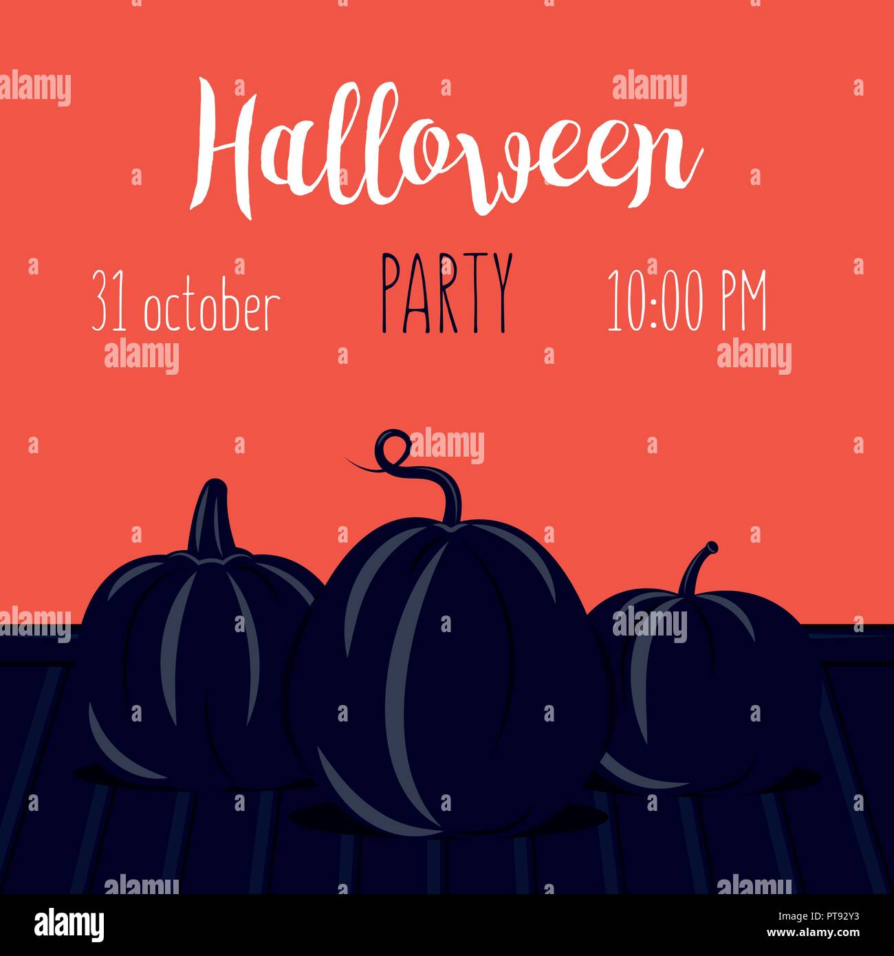 Halloween pumpkins Vector illustration Three pumpkins on the wooden ...