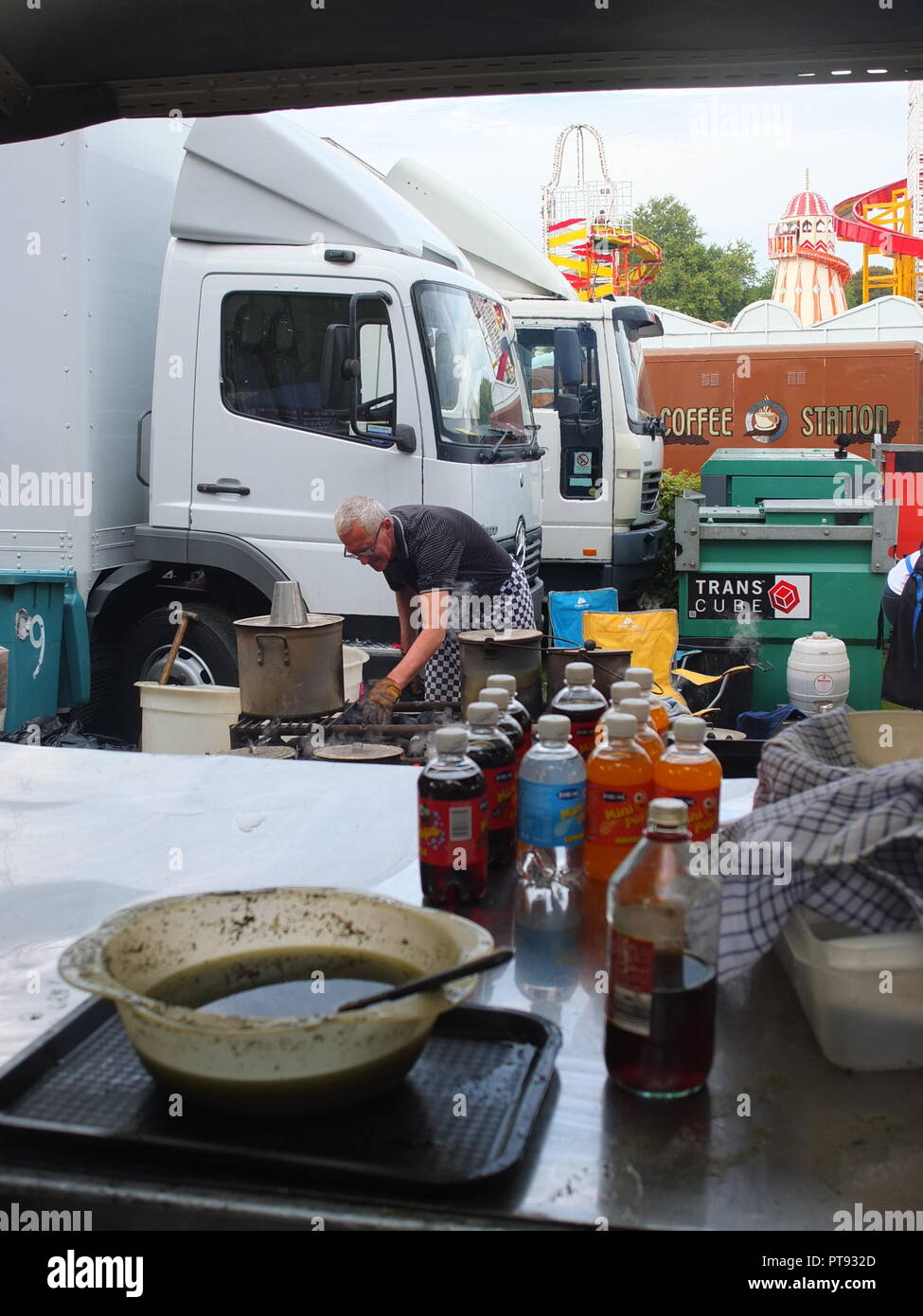 Mushy peas being cooked on a stall at Goose Fair Nottingham a traditional food of the fair. To