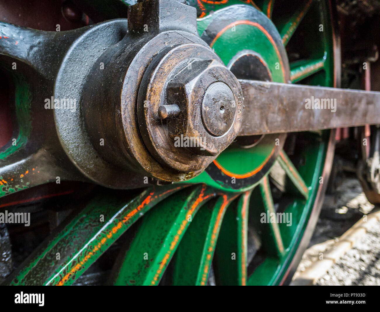 Steam train drive wheel and side rods Stock Photo