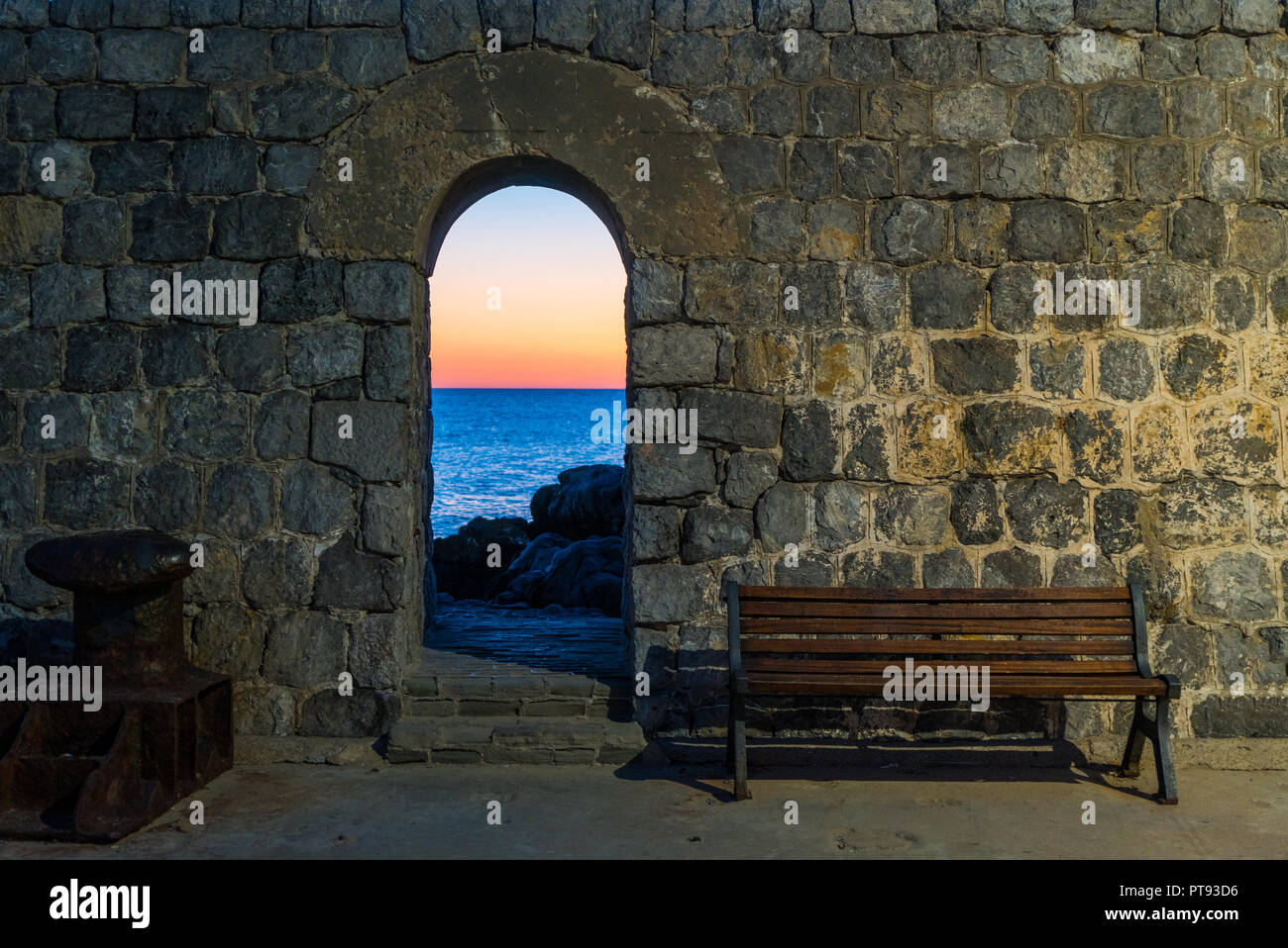Old harbour in Cefalù during sunset. Sicily, southern Italy. Stock Photo