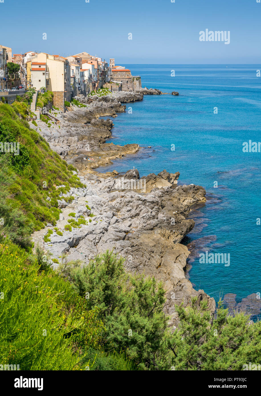 Cefalù waterfront on a sunny summer day. Sicily, southern Italy. Stock Photo