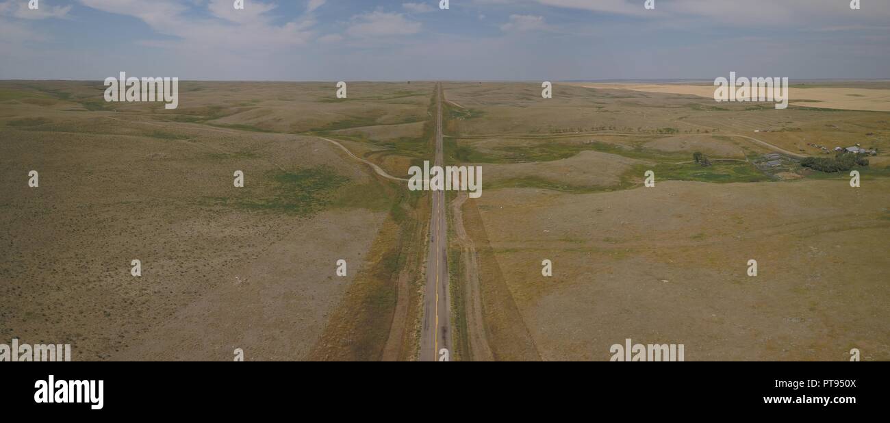 Aerial highway, roadway scene, Saskatchewan, Canada, Brian Martin RMSF Stock Photo