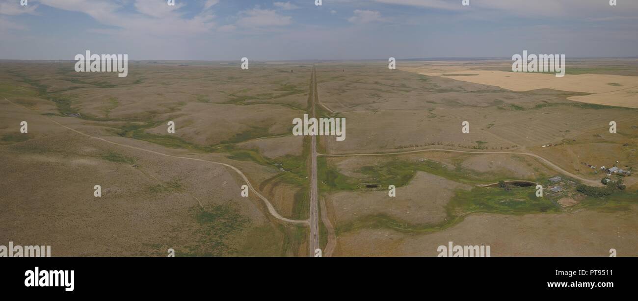 Aerial highway, roadway scene, Saskatchewan, Canada, Brian Martin RMSF Stock Photo