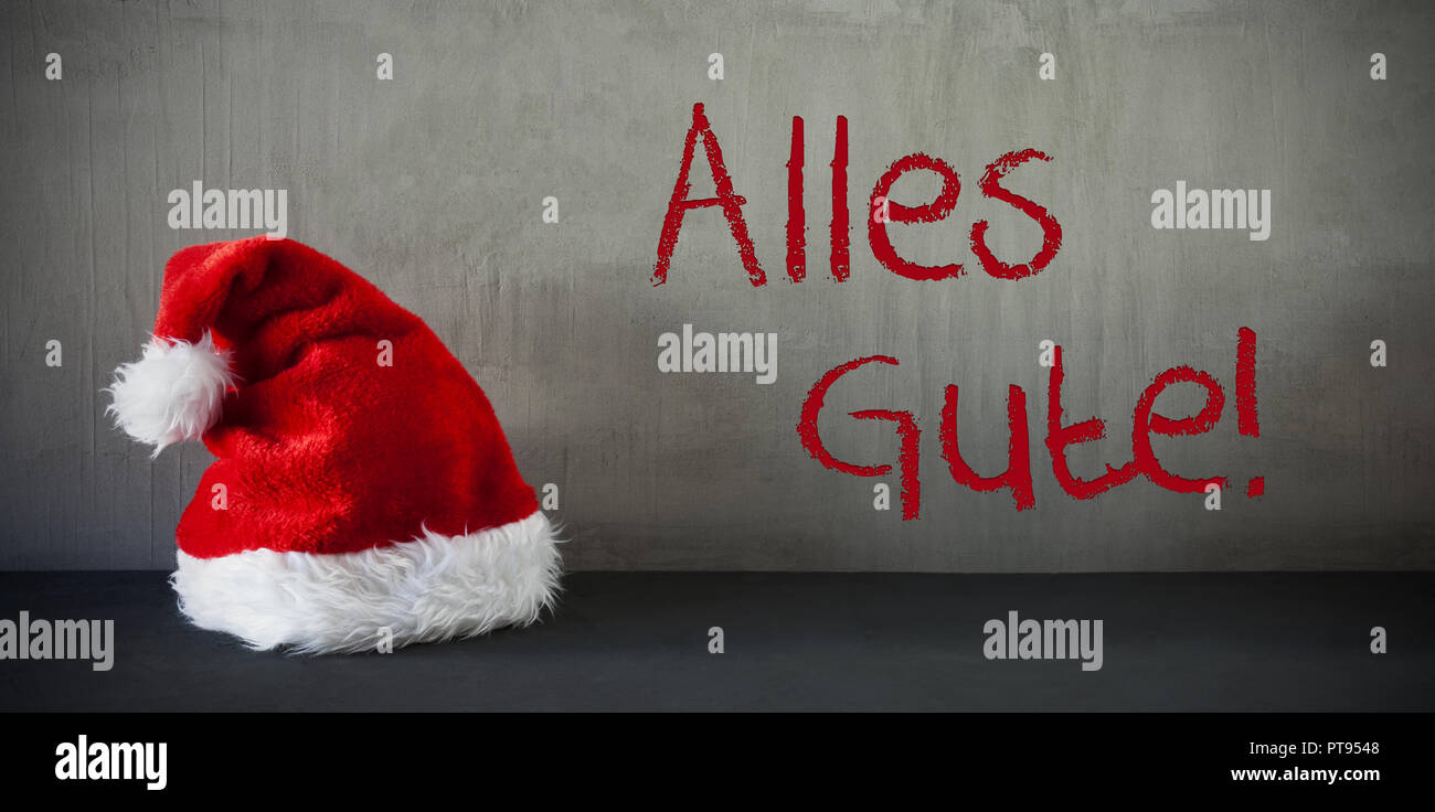 Santa Hat, Alles Gute Means Best Wishes Stock Photo