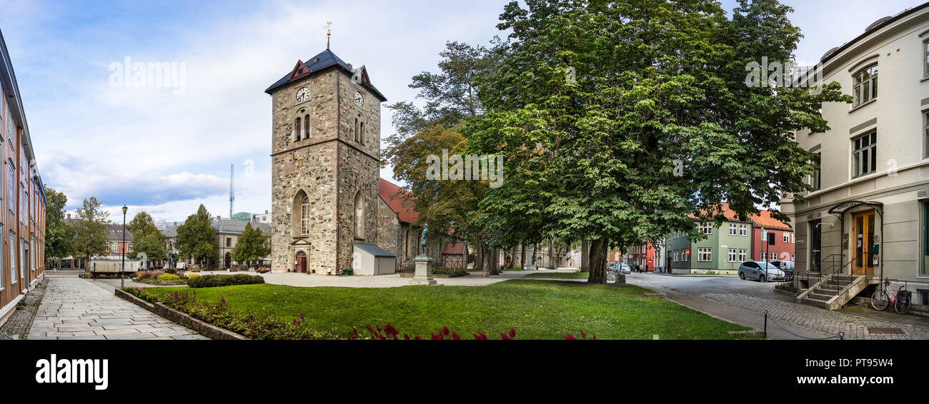 Trondheim, Norway - August 29th, 2018: Panorama of the Our Lady lutheran church located on Kongens gate St at the city center. Stock Photo