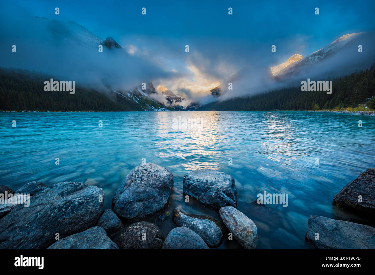 Lake Louise is a glacial lake within Banff National Park in Alberta, Canada Stock Photo
