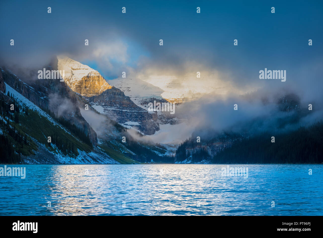 Lake Louise is a glacial lake within Banff National Park in Alberta, Canada Stock Photo