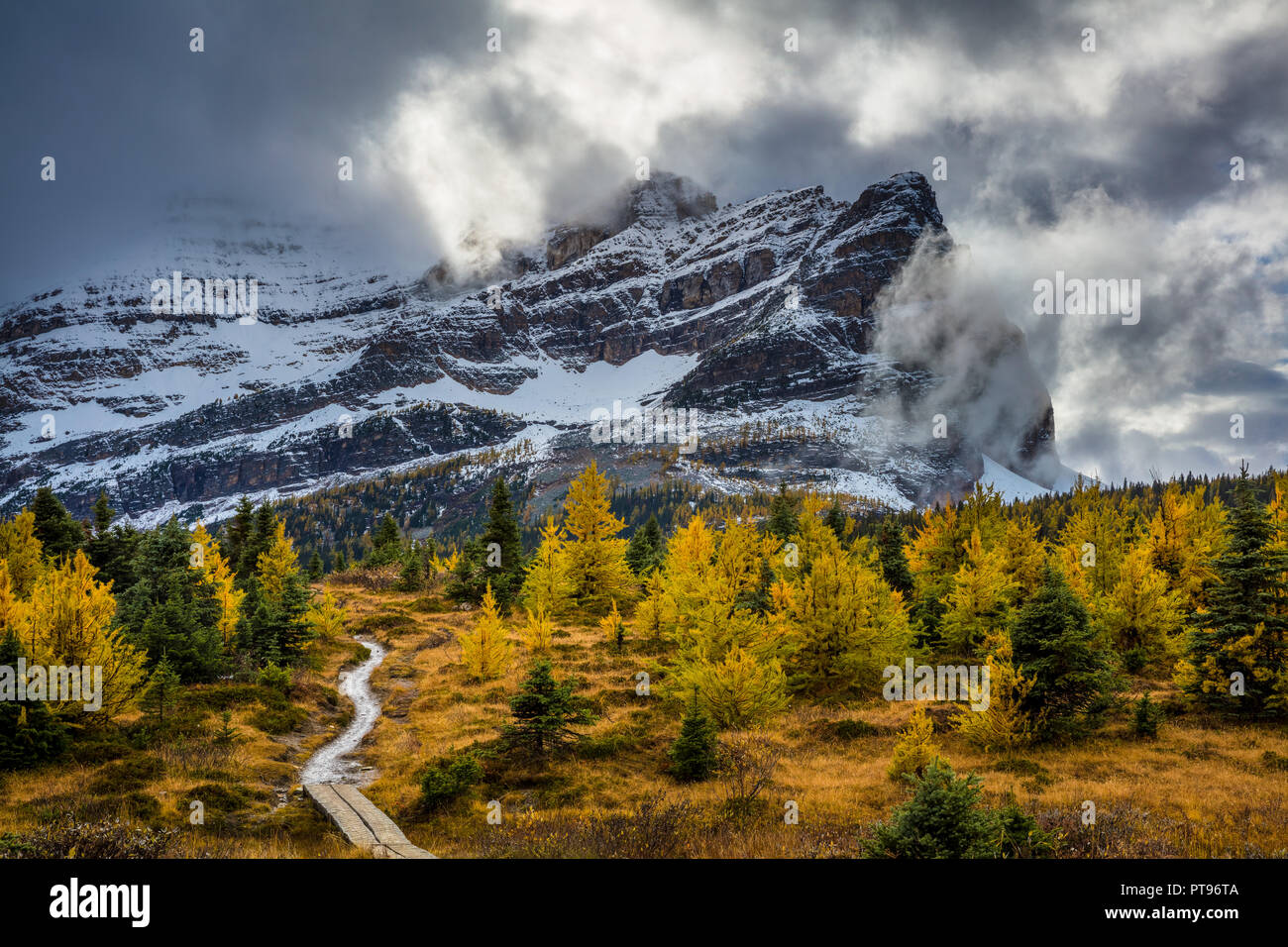 Mount Assiniboine Provincial Park is a provincial park in British Columbia, Canada, located around Mount Assiniboine. Stock Photo