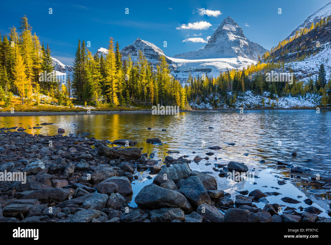 Mount Assiniboine Provincial Park is a provincial park in British Columbia, Canada, located around Mount Assiniboine. Stock Photo