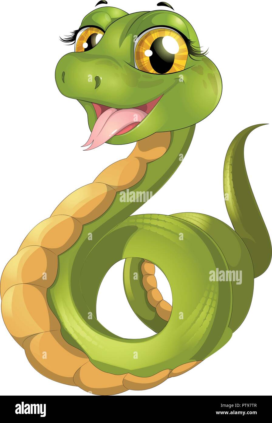 beautiful green snake on a white background Stock Vector