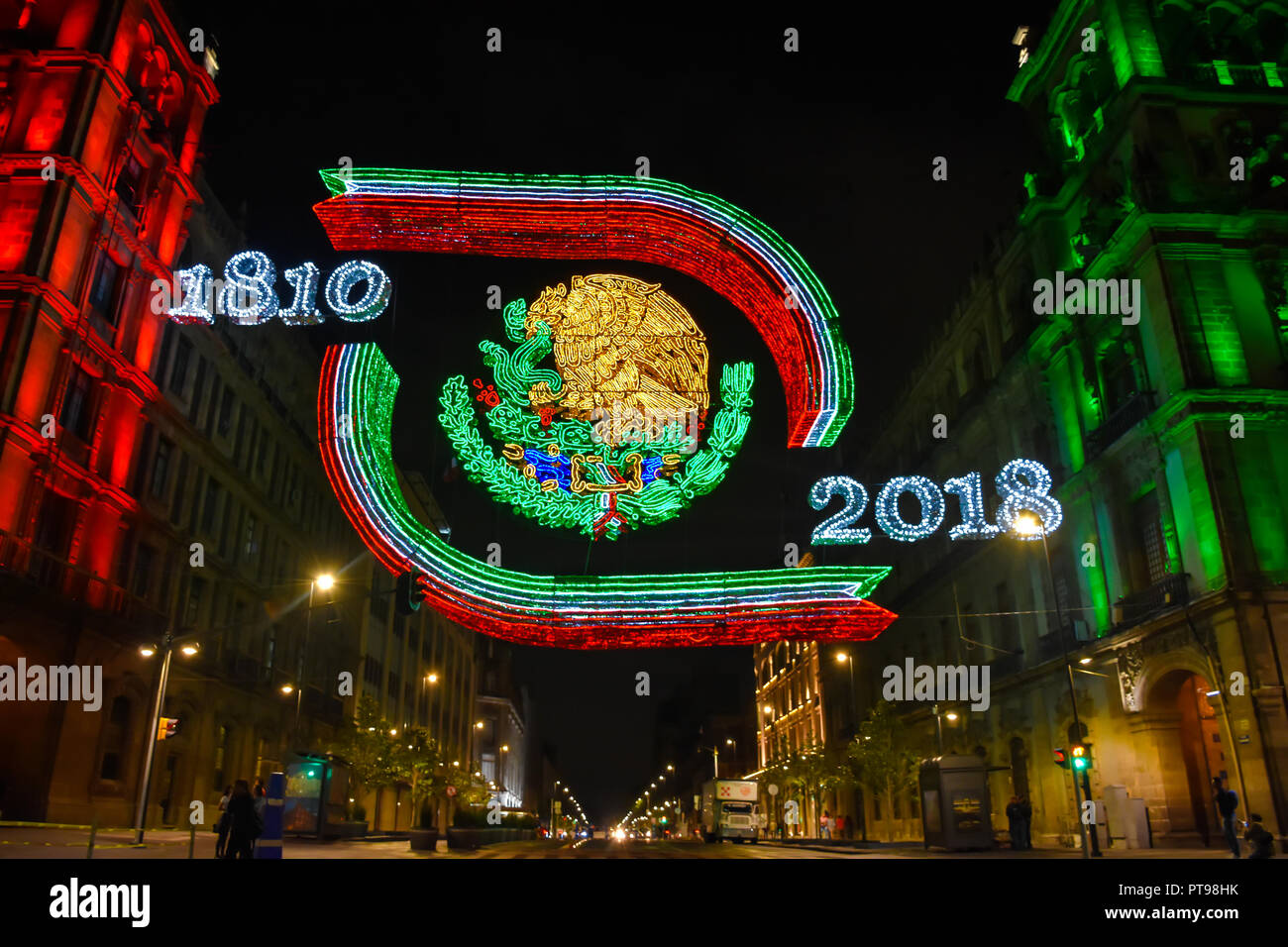 Lights for independence day in the zocalo of Mexico City Stock Photo