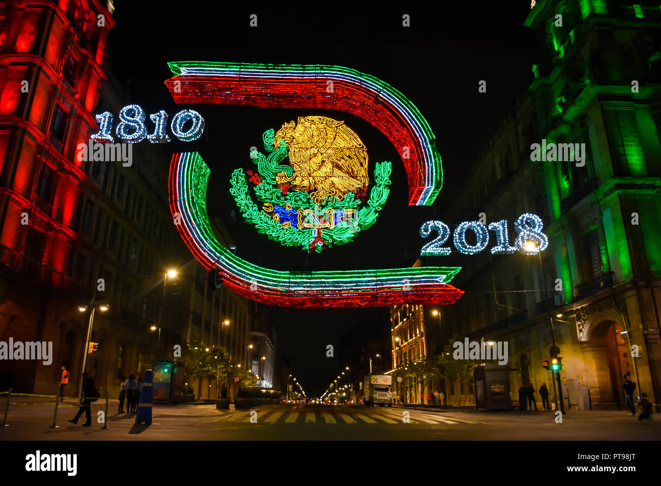 Lights for independence day in the zocalo of Mexico City Stock Photo