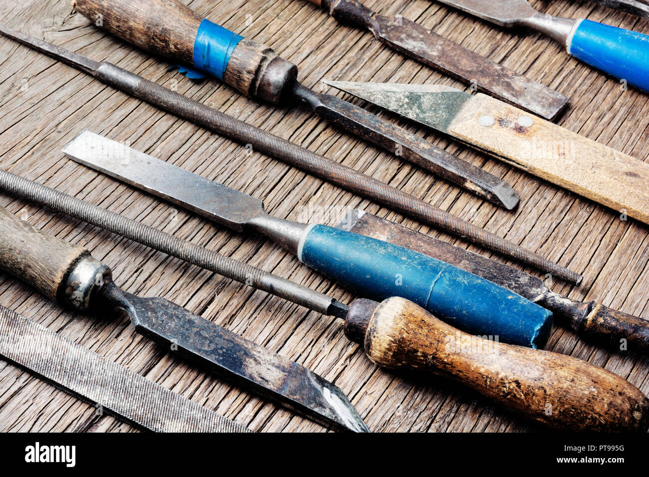 Set of wood chisel for carving wood.Collection of vintage tools Stock ...