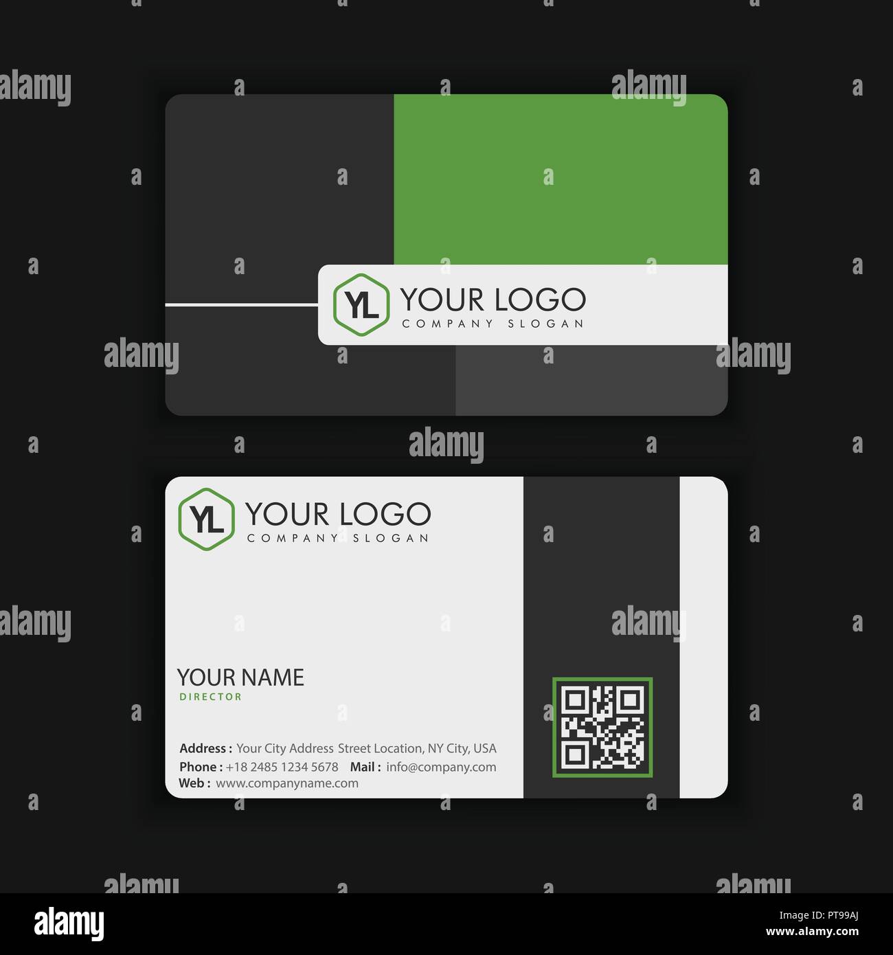 Modern Creative and Clean Business Card Template with green color Stock ...