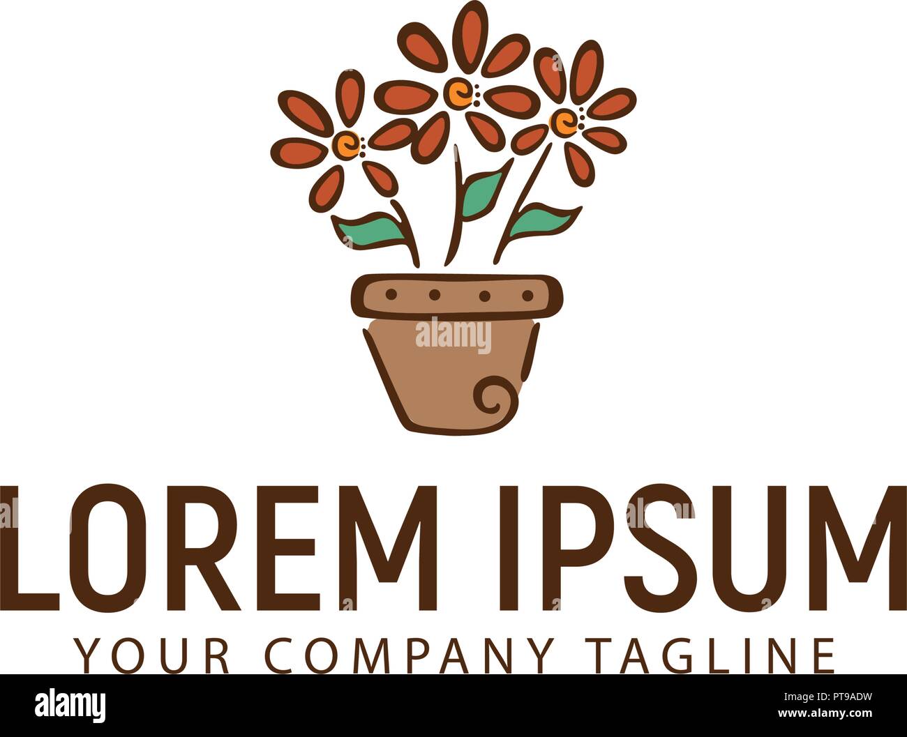 flower and vase hand drawn Logo design concept template Stock Vector ...