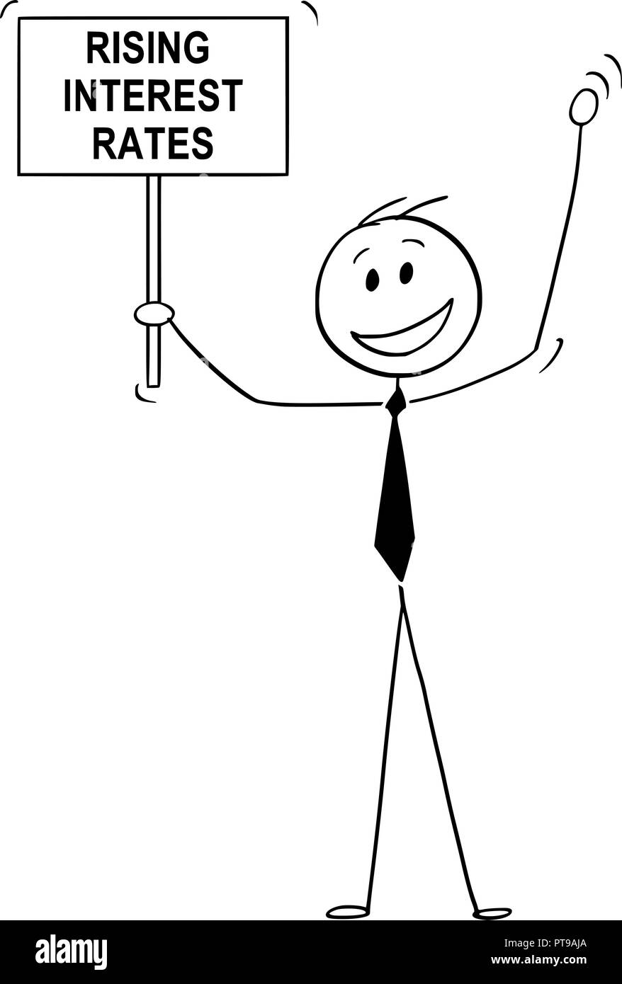 Cartoon of Happy Man, Banker or Businessman Celebrating Rising Interest Rates Stock Vector