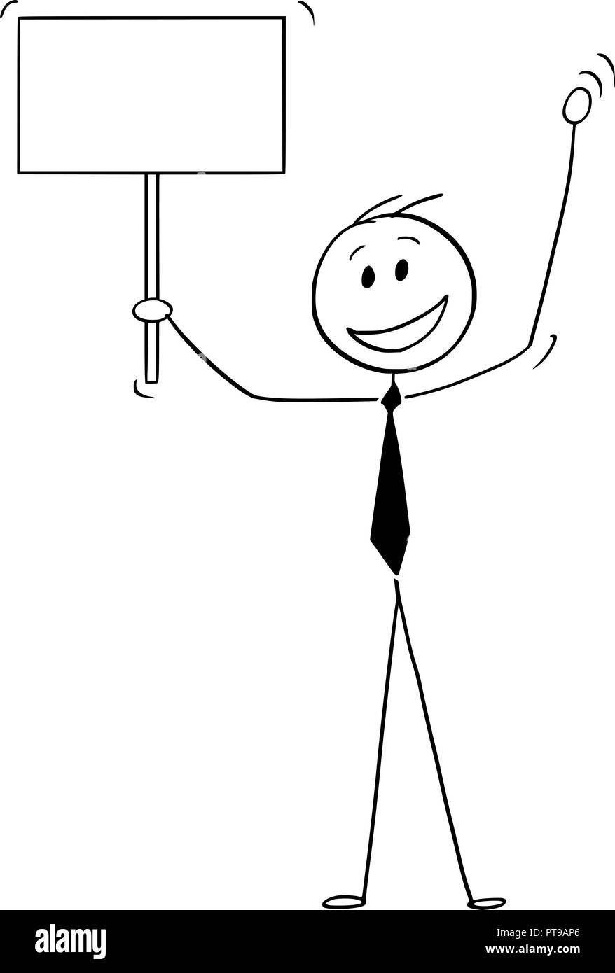 Cartoon of Happy and Smiling Man, Banker or Businessman Holding Empty ...