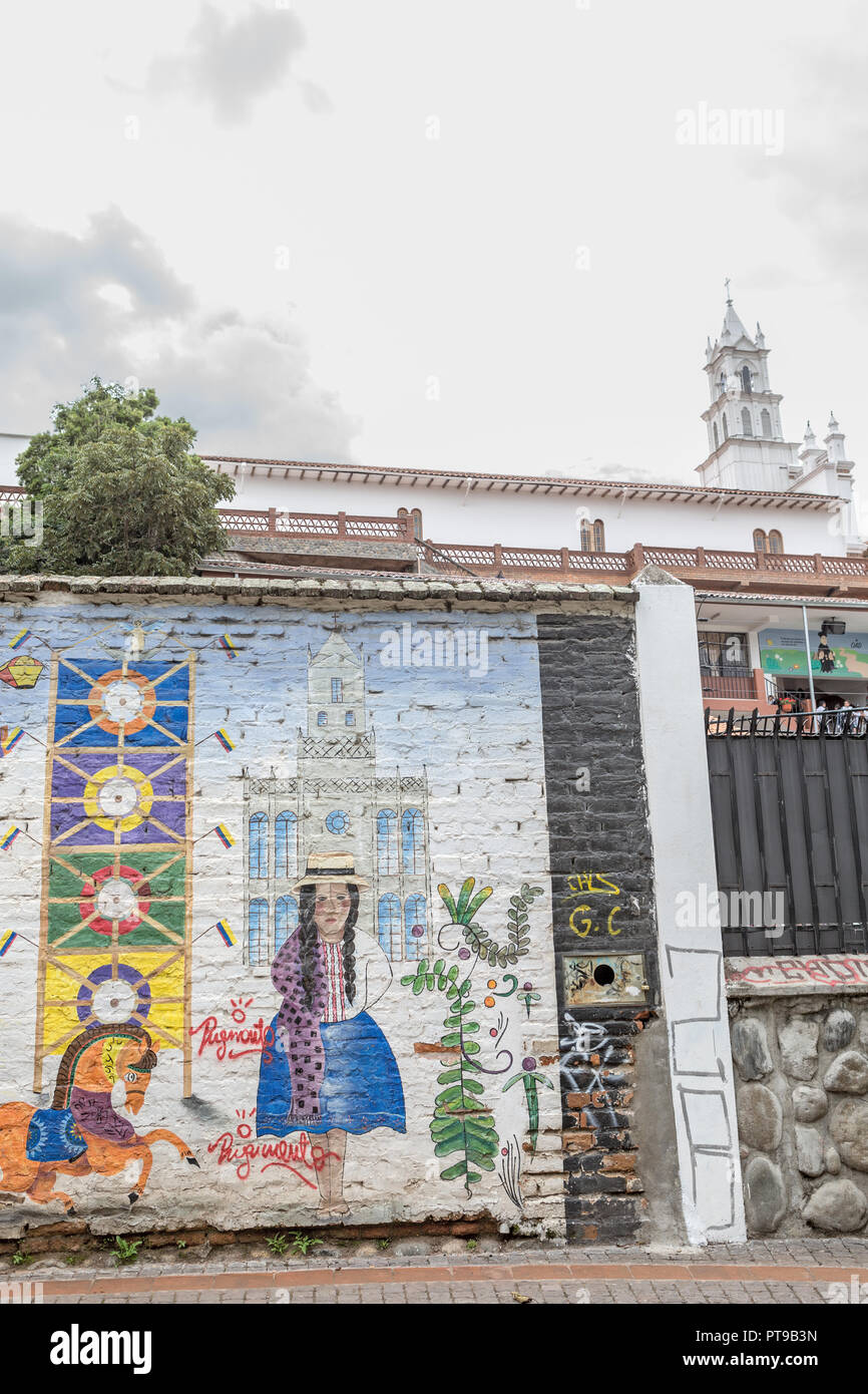 All Saints Church (Todas Santos) + mural Cuenca Ecuador Stock Photo