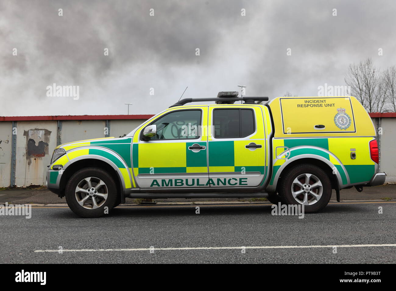An ambulance incident response unit, parked at a fire incident in