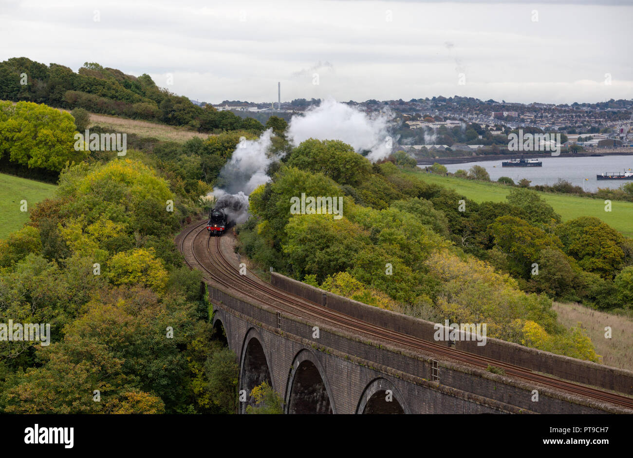 The Flying Scotsman entering Cornwall on its first ever trip to the County Stock Photo