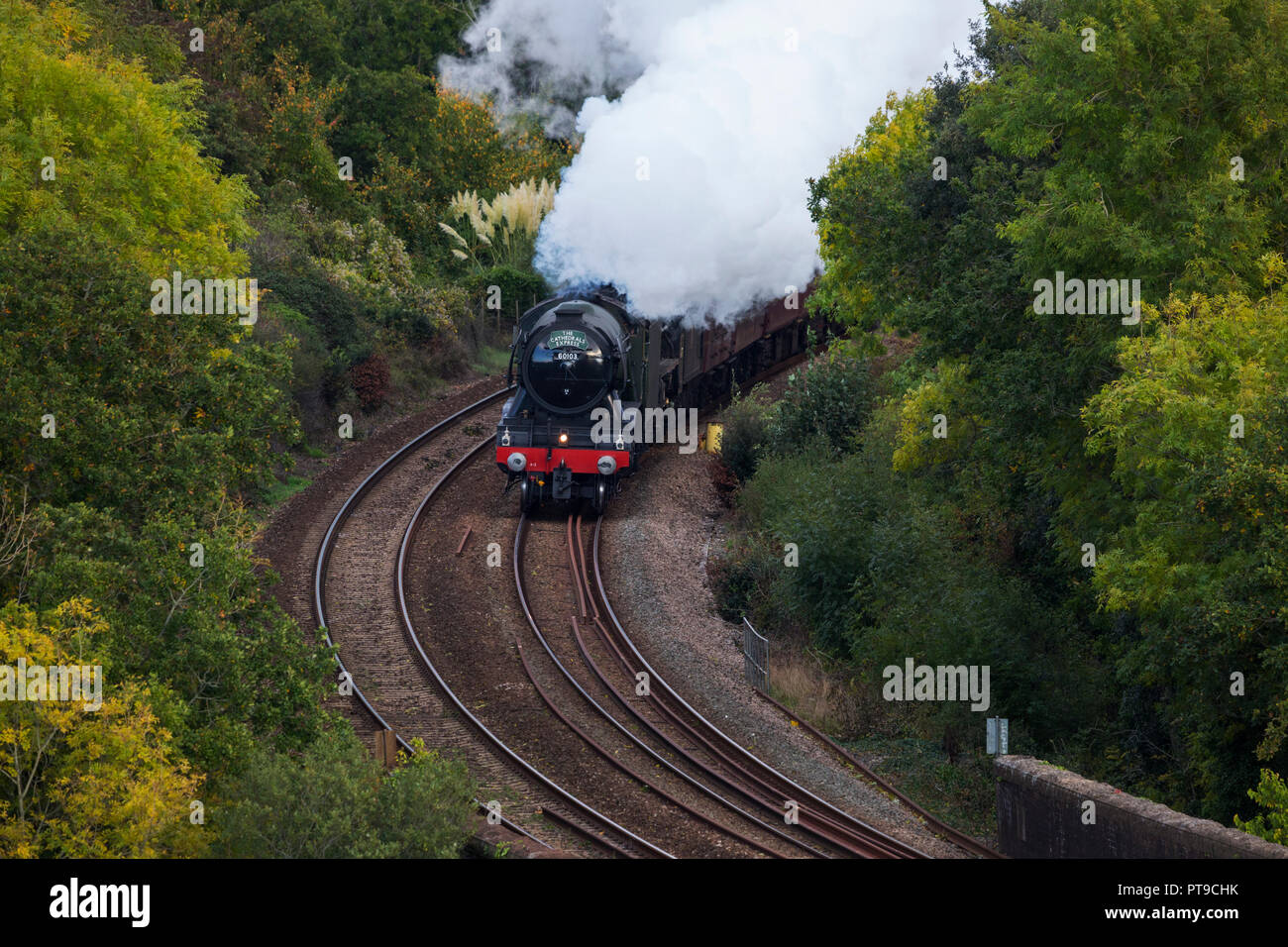 The Flying Scotsman Steam Train on its first ever trip to Cornwall Stock Photo