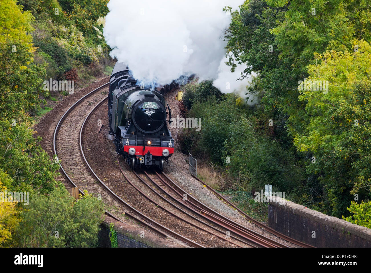 The Flying Scotsman on its first ever trip into Cornwall Stock Photo