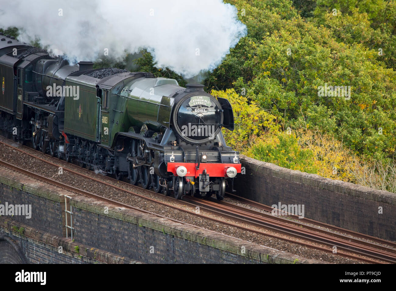 The iconic Steam Locomotive The Flying Scotsman travelling through Cornwall Stock Photo