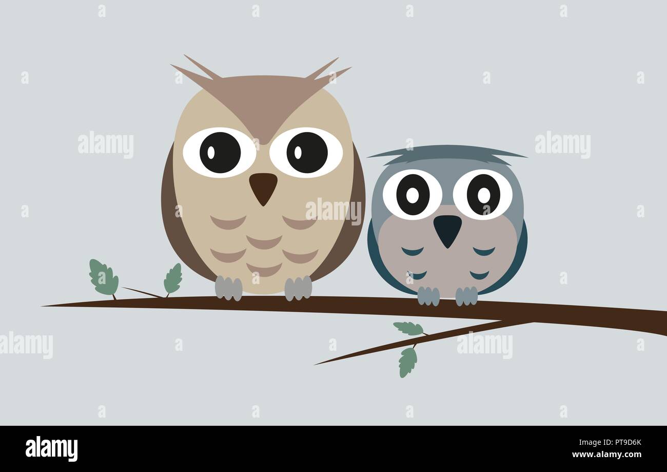 two owls on tree branch Stock Vector