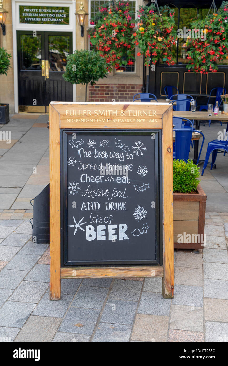 Pub chalk board advertising Christmas food and drink Stock Photo