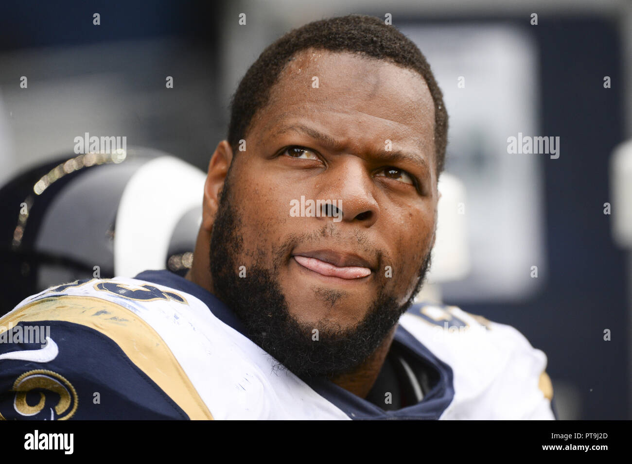 Seattle, Washington, USA. 7th Oct, 2018. Rams defensive lineman NDAMUKONG SUH (93) looks on as the Los Angeles Rams play the Seattle Seahawks in a NFC West game at Century Link Field in Seattle, WA. Credit: Jeff Halstead/ZUMA Wire/Alamy Live News Stock Photo