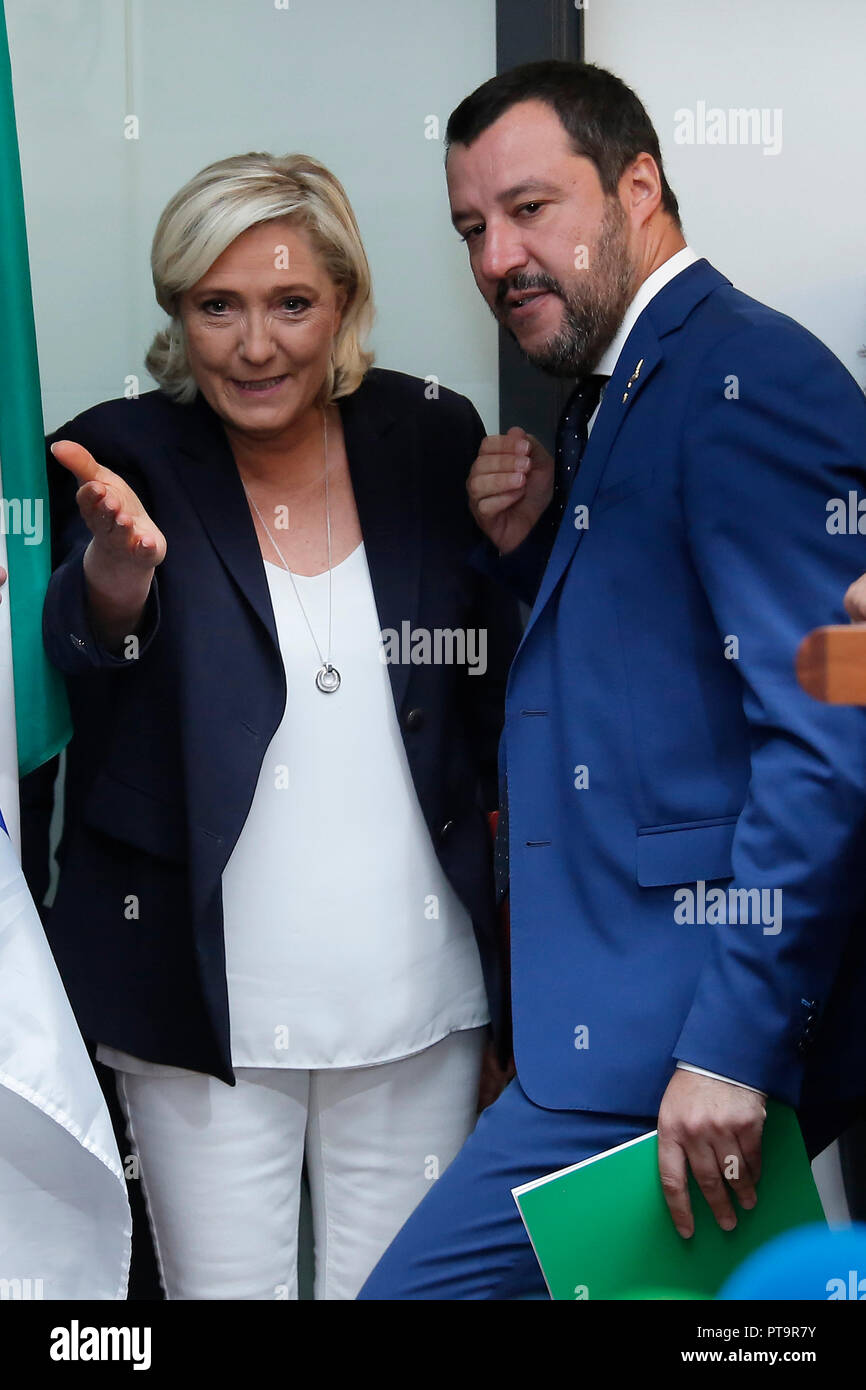 Rome, Italy. 8th October, 2018. Marine Le Pen, Matteo Salvini ...