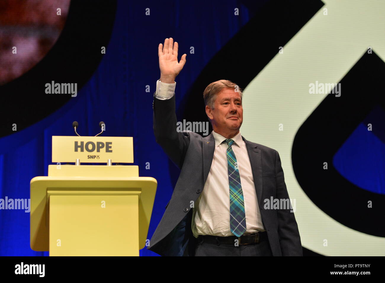 Glasgow, UK. 8th Oct 2018. Keith Brown MSP - Depute leader of the Scottish Nationalist Party giving keynote speech at SNP Annual National Conference, SECC. Credit: Colin Fisher/Alamy Live News Stock Photo