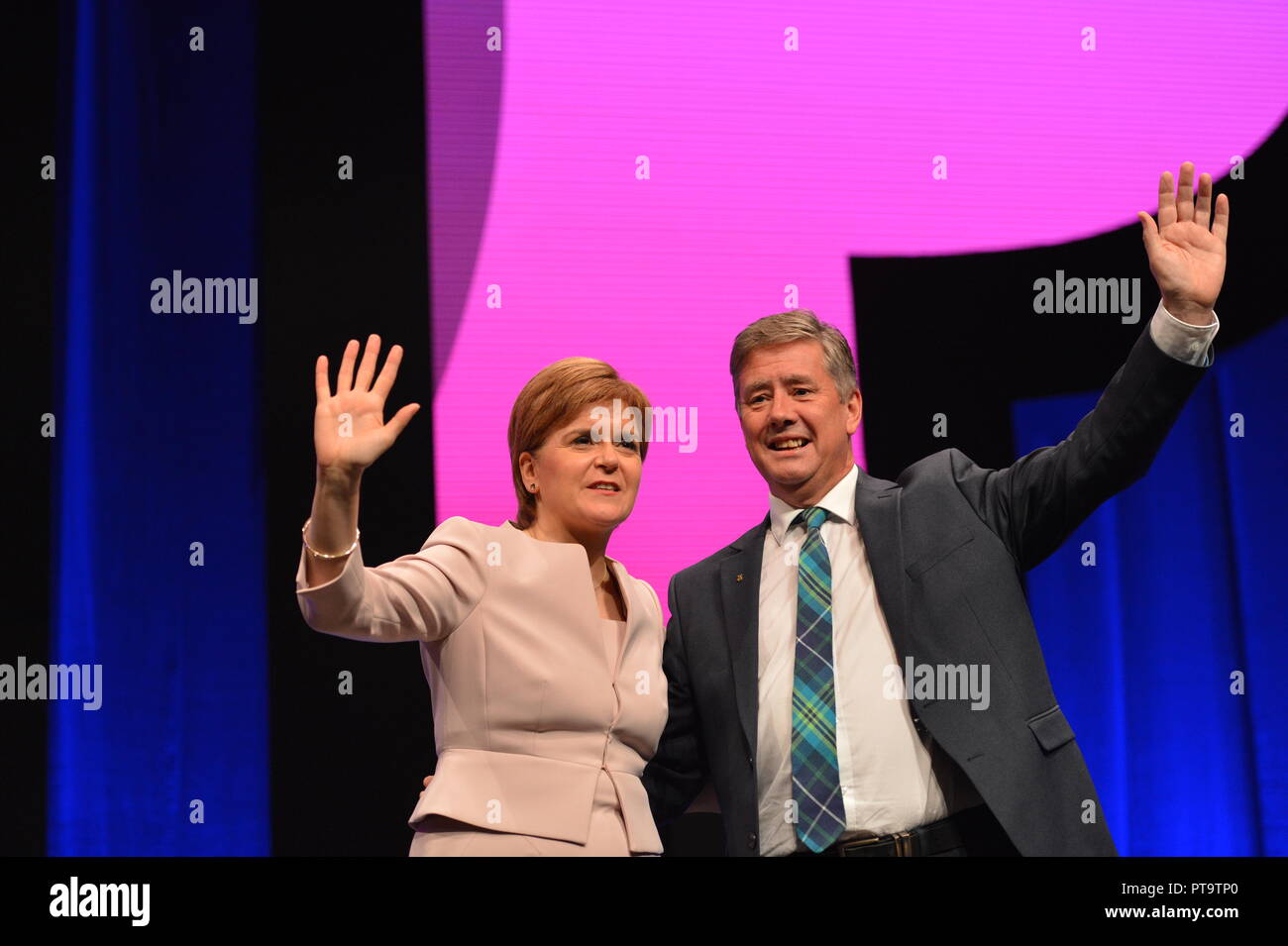 Glasgow, UK. 8th Oct 2018. First Minister Nicola Sturgeon & Keith Brown MSP - Depute leader of the Scottish Nationalist Party at SNP Annual National Conference, SECC. Credit: Colin Fisher/Alamy Live News Stock Photo