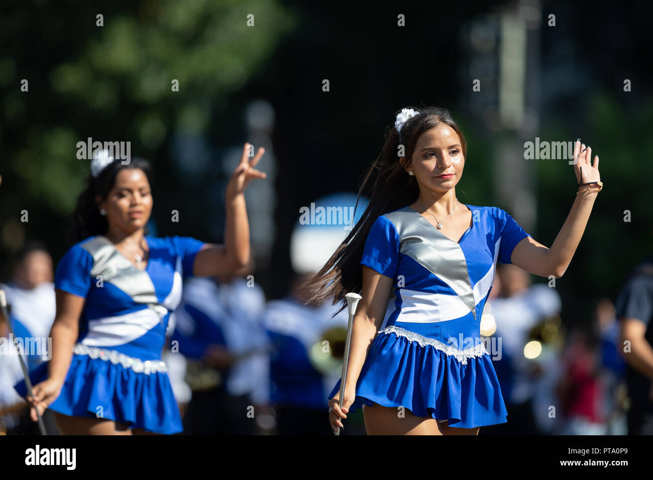 Washington, D.C., USA - September 29, 2018: The Fiesta DC Parade, Cheerleaders from the Angeles de Paz from el salvador, dancing at the parade Stock Photo