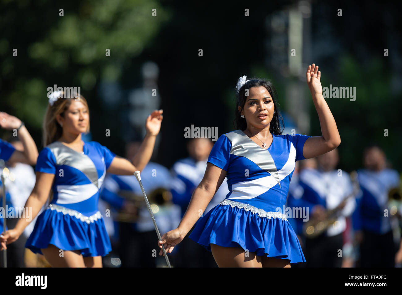 Washington, D.C., USA - September 29, 2018: The Fiesta DC Parade, Cheerleaders from the Angeles de Paz from el salvador, dancing at the parade Stock Photo