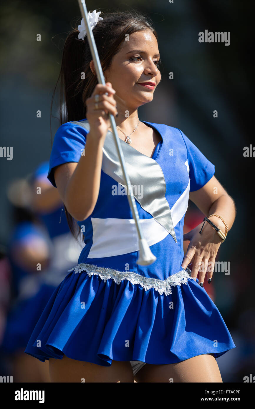 Washington, D.C., USA - September 29, 2018: The Fiesta DC Parade, Cheerleaders from the Angeles de Paz from el salvador, dancing at the parade Stock Photo