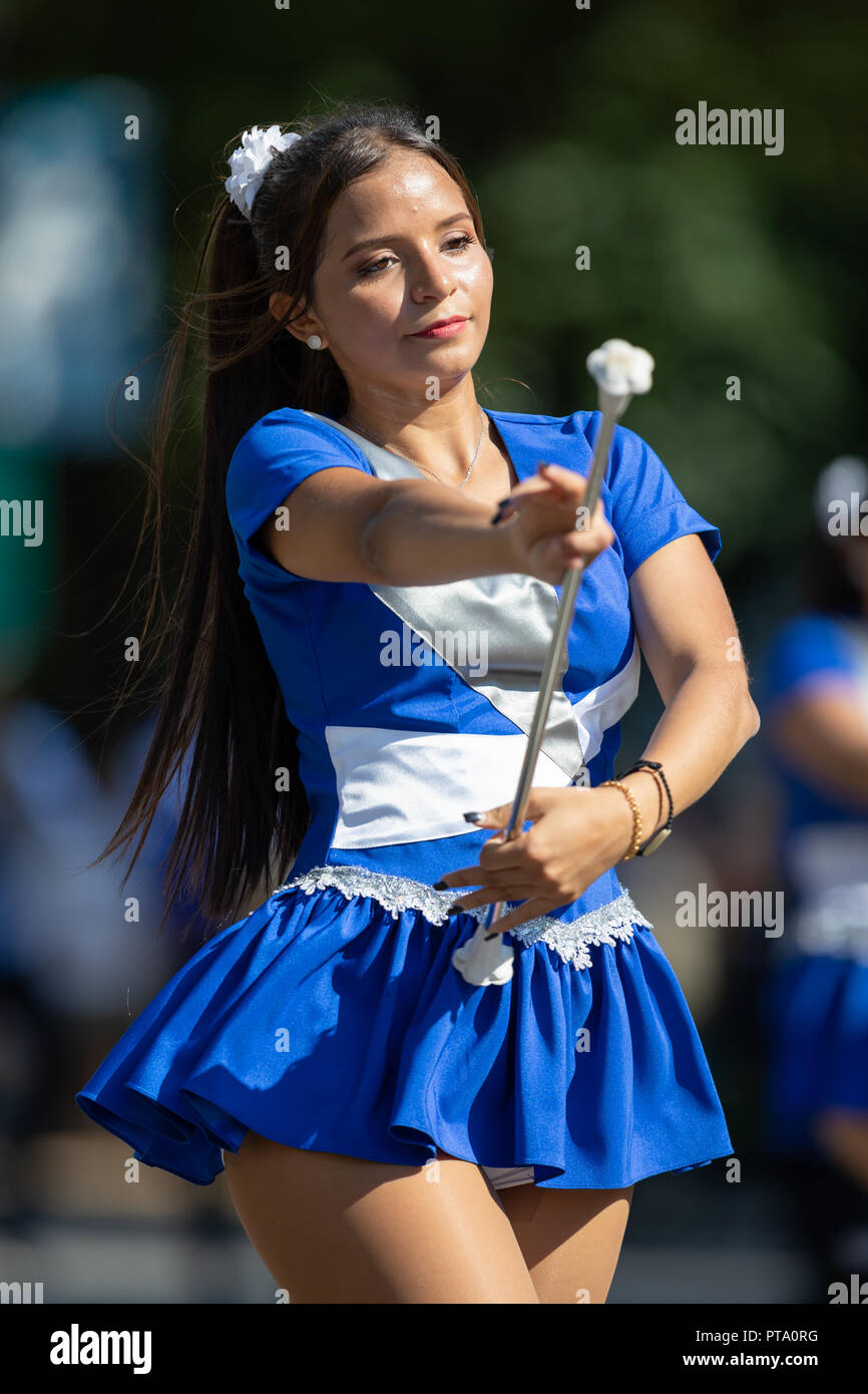 Washington, D.C., USA - September 29, 2018: The Fiesta DC Parade, Cheerleaders from the Angeles de Paz from el salvador, dancing at the parade Stock Photo