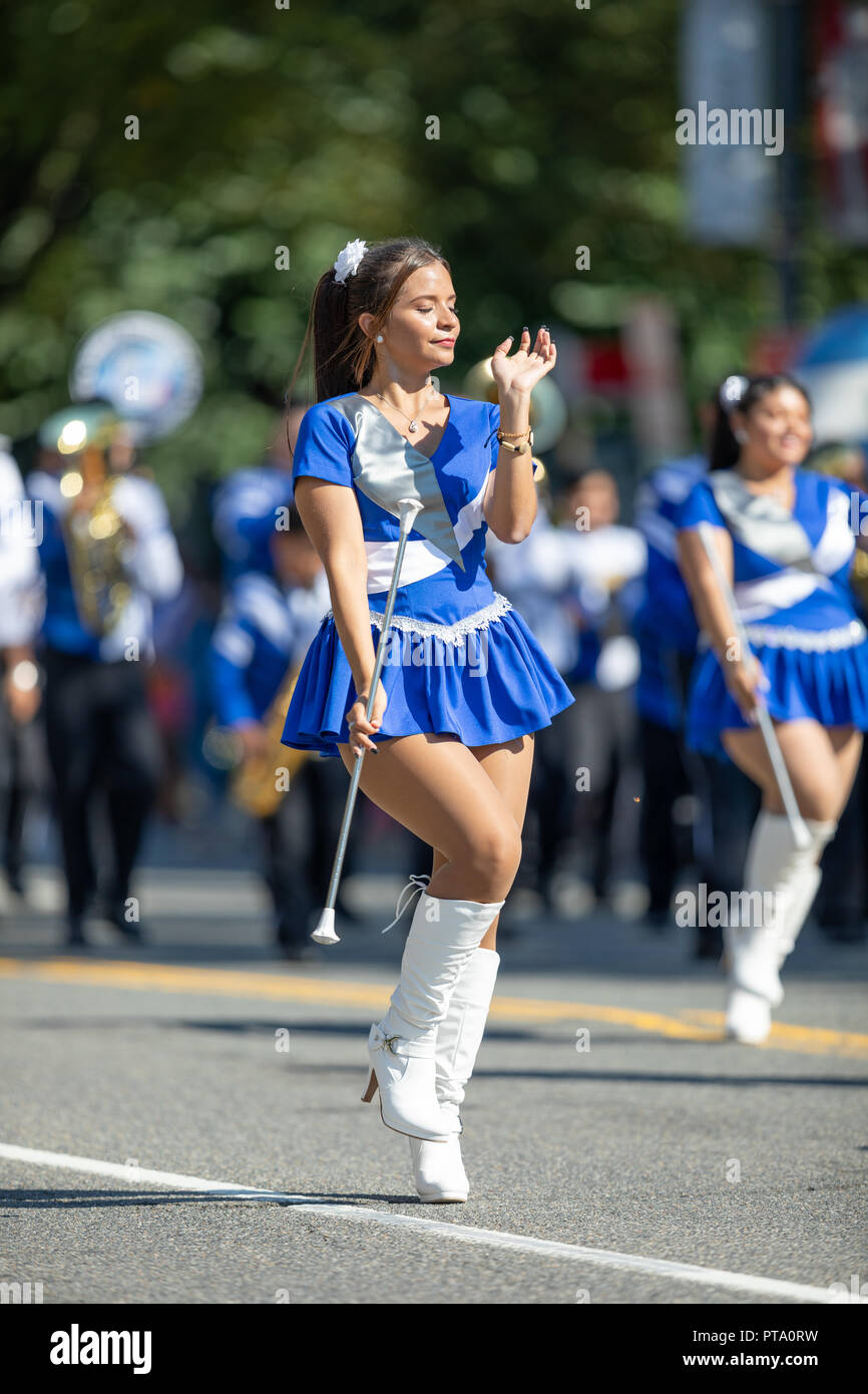 Washington, D.C., USA - September 29, 2018: The Fiesta DC Parade, Cheerleaders from the Angeles de Paz from el salvador, dancing at the parade Stock Photo