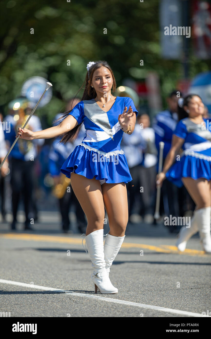 Washington, D.C., USA - September 29, 2018: The Fiesta DC Parade, Cheerleaders from the Angeles de Paz from el salvador, dancing at the parade Stock Photo