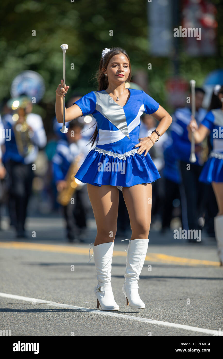 Washington, D.C., USA - September 29, 2018: The Fiesta DC Parade, Cheerleaders from the Angeles de Paz from el salvador, dancing at the parade Stock Photo