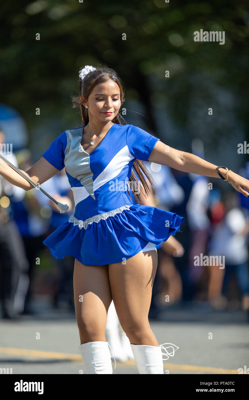 Washington, D.C., USA - September 29, 2018: The Fiesta DC Parade, Cheerleaders from the Angeles de Paz from el salvador, dancing at the parade Stock Photo