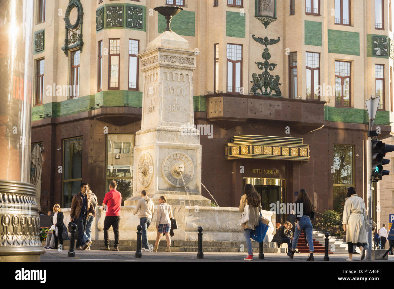 Terazije square in Belgrade with the Hotel Moskva in the background. Serbia. Stock Photo